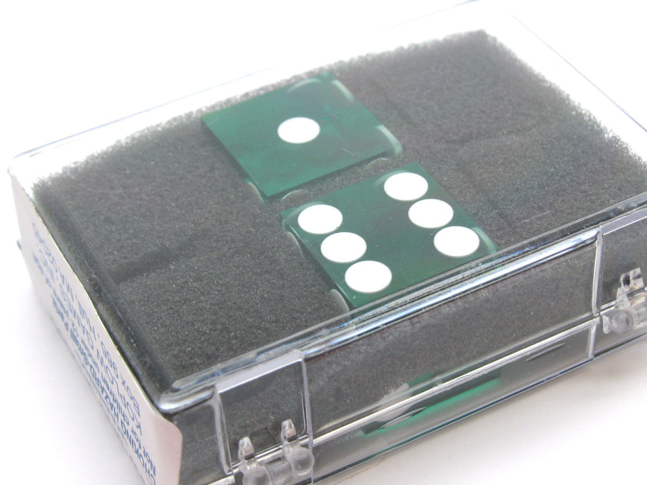 Transparent Precision Casino 3/4" Dice, 2 Pieces in Case - Green with White Pips
