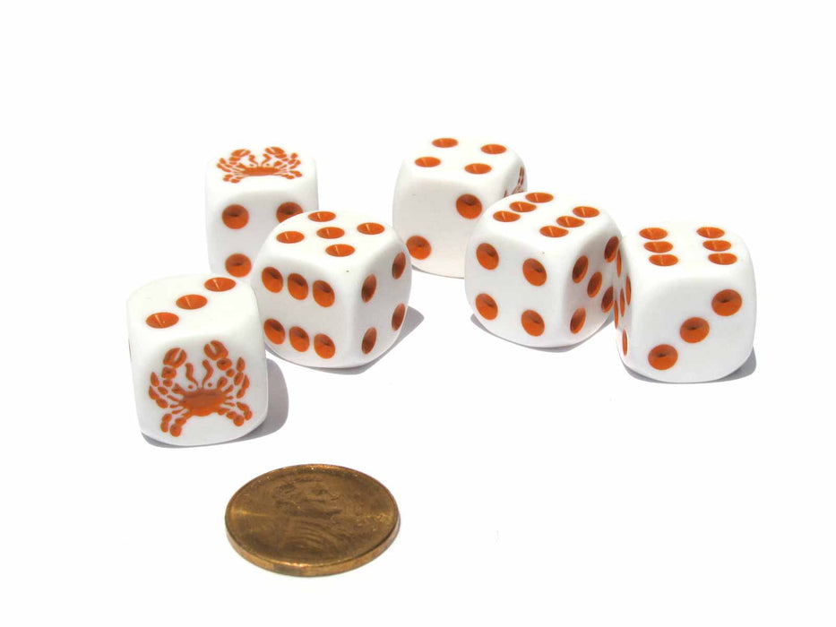 Set of 6 Crab Dice 16mm D6 Rounded Edge Animal Dice - White with Red Pips