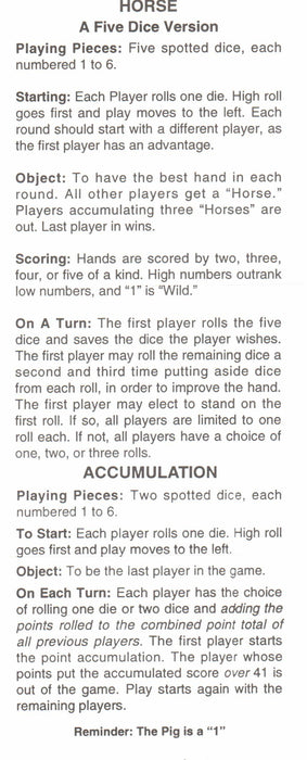 Pig Dice Game 5 Dice Set with Travel Tube and Instructions