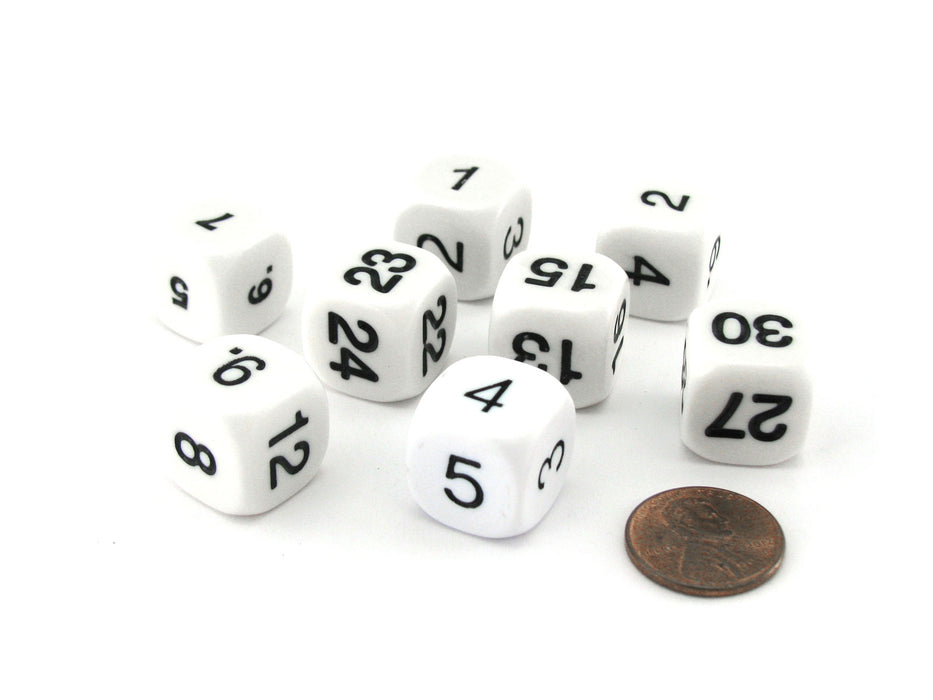 Pack of 8 Math Numbers 16mm Dice - White with Black Numbers