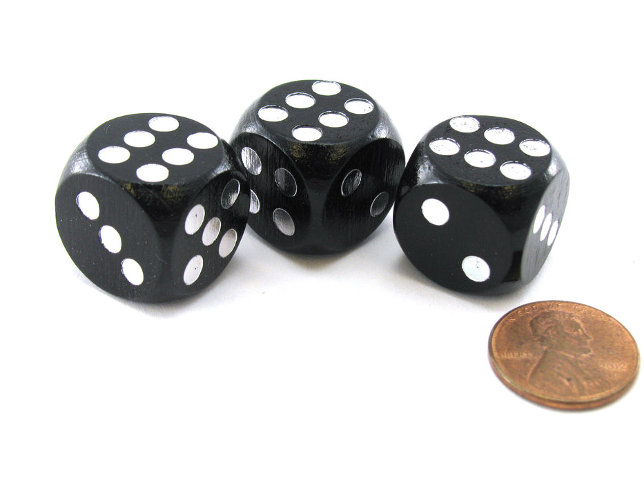 Pack of 3 18mm Wood Dice, Character Builder Loaded to Roll 6s- Black with Silver