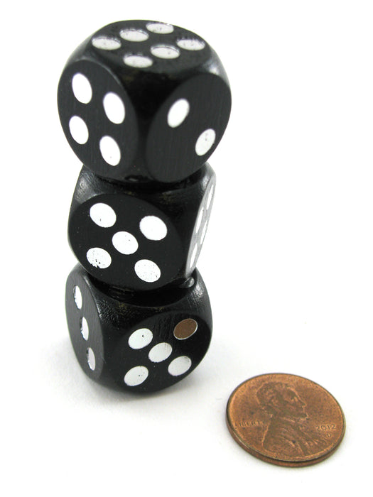 Pack of 3 18mm Wood Dice, Character Builder Loaded to Roll 6s- Black with Silver