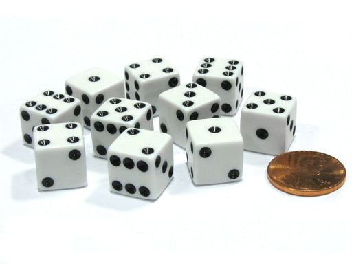 Set of 10 Six Sided D6 12mm Dice Die Squared RPG D&D Bunco Board Game White