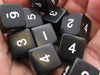 Set of 10 D6 Six-Sided 16mm Opaque Numbered Dice - Black with White Numbers