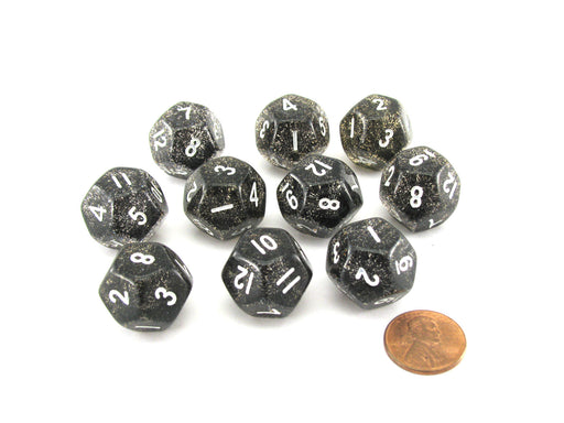 Pack of 10 D12 20mm Koplow Games Glitter Dice - Black