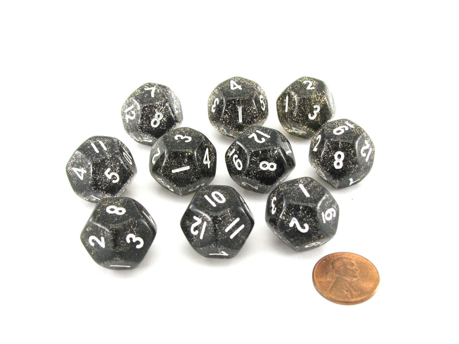 Pack of 10 D12 20mm Koplow Games Glitter Dice - Black