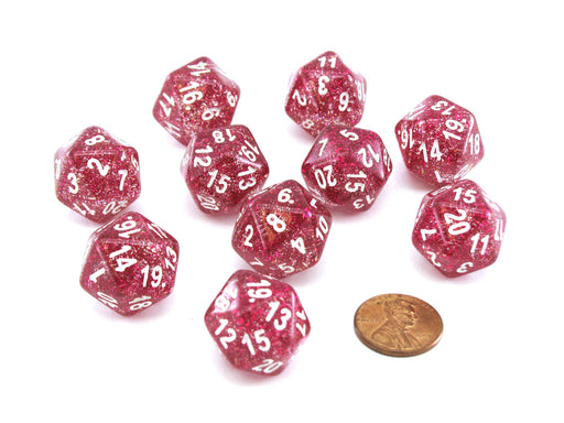 Pack of 10 D20 20mm Koplow Games Glitter Dice - Purple