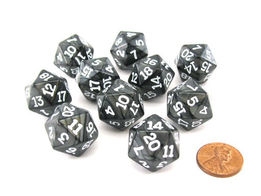 Pack of 10 D20 20mm Koplow Games Pearl Dice - Charcoal