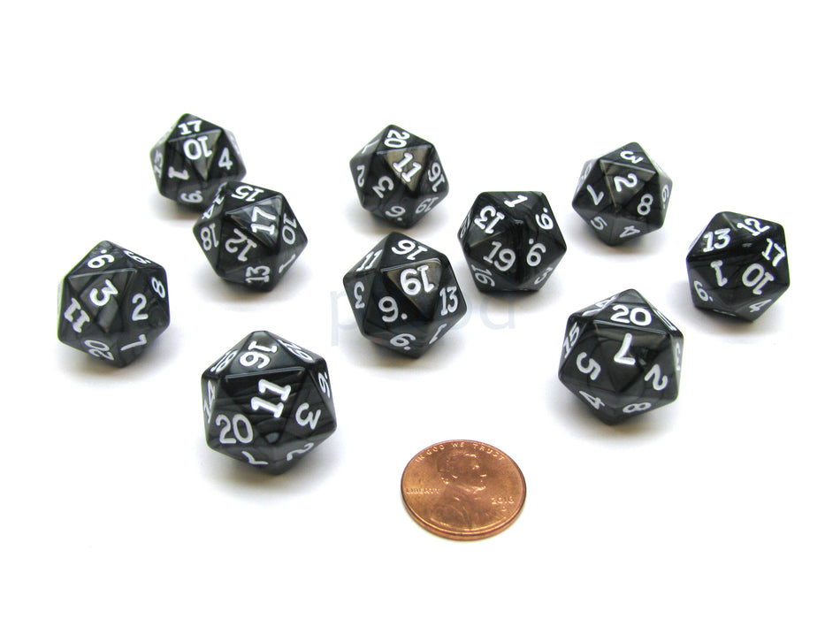 Pack of 10 D20 20mm Koplow Games Pearl Dice - Charcoal