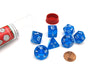 Polyhedral 7-Die Transparent Dice Set - Blue with White Numbers