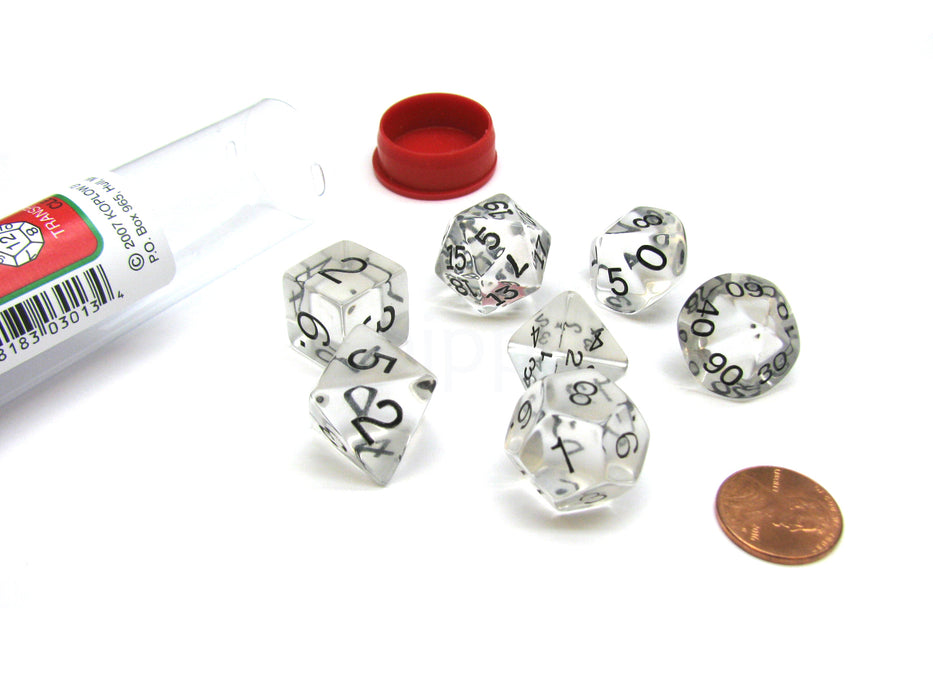 Polyhedral 7-Die Transparent Dice Set - Clear