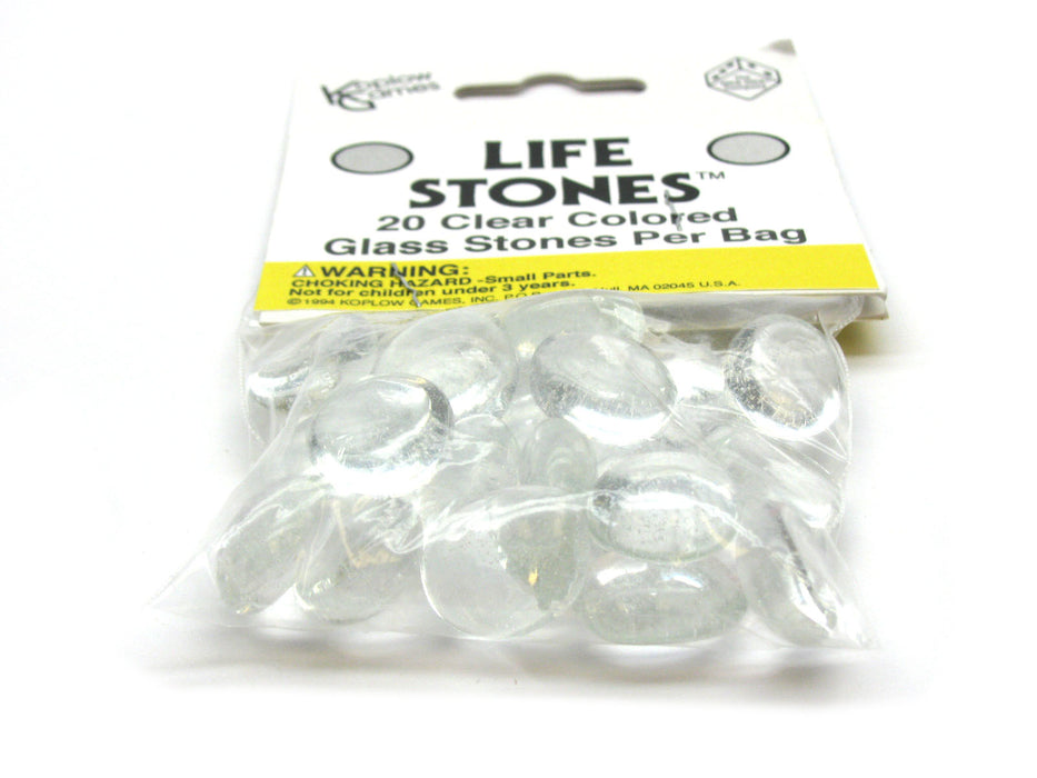 Pack of 20 Life Stone Gaming Glass Stones - Clear