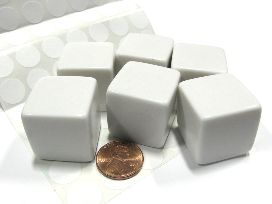 Set of 6 D6 25mm Blank Large Dice with Customizable Stickers - Solid White