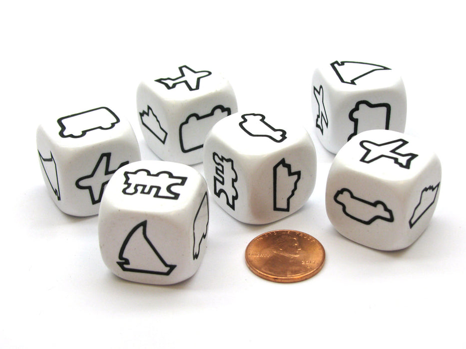 Pack 6 Transportation Attribute Dice- Cruise Ship-Train-Plane-Van-Sailboat-Car