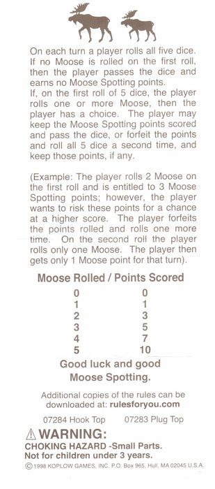 Moose Dice Game 5 Dice Set with Travel Tube and Instructions