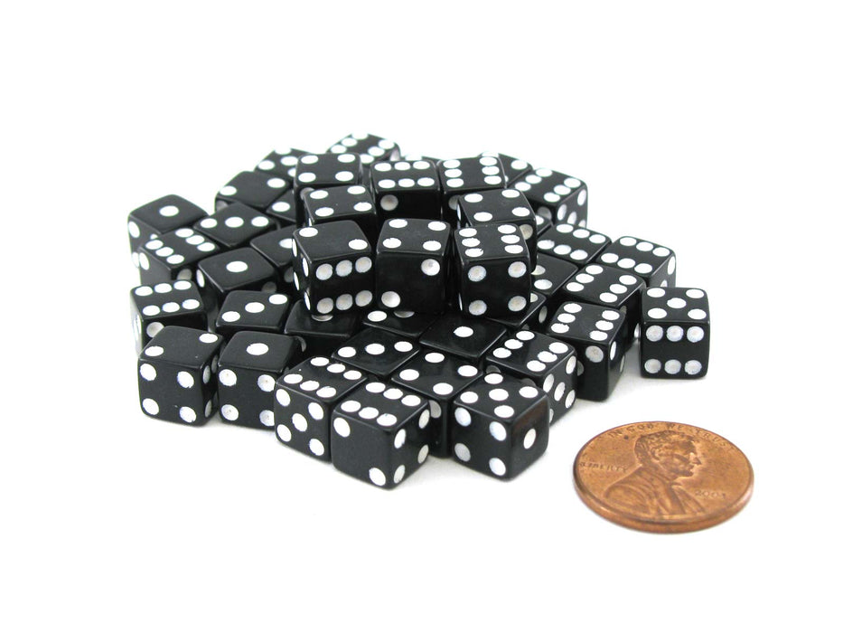 Set of 50 8mm Six-Sided D6 Small Square-Edge Dice - Black with White Pips
