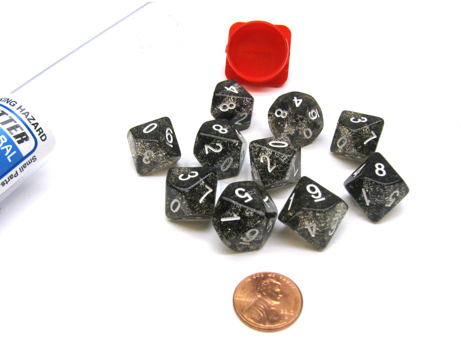 Pack of 10 D10 16mm Koplow Games Glitter Dice - Black