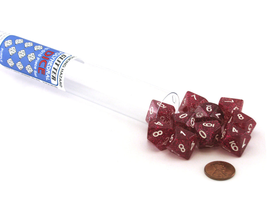 Pack of 10 D10 16mm Koplow Games Glitter Dice - Purple