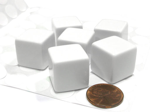 Set of 6 D6 19mm Blank Opaque Dice with Customizable Stickers - Solid White