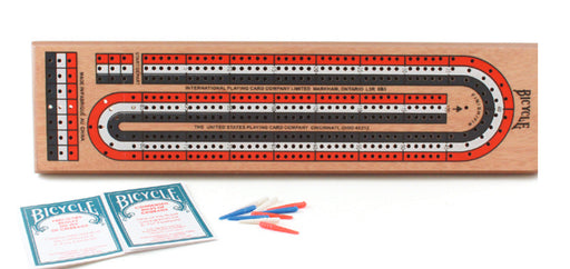 Bicycle 3 Track Wooden Cribbage Board with Pegs