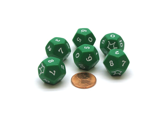 Pack of 6 D12 'Jester' Dice - Green with White Numbers