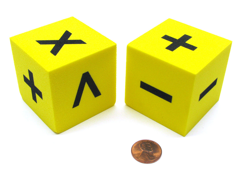 Pack of 2 Yellow 50mm Foam Operator Dice - 1 Each of 2 Function and 6 Function