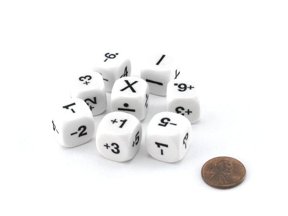 Pack of 8 D6 16mm Math Set (1) with Positive/Negative Numbers and Operators
