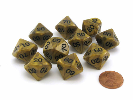Set of 10 Tens D10 (00-90) Olympic Pearlized Dice - Gold with Black Numbers