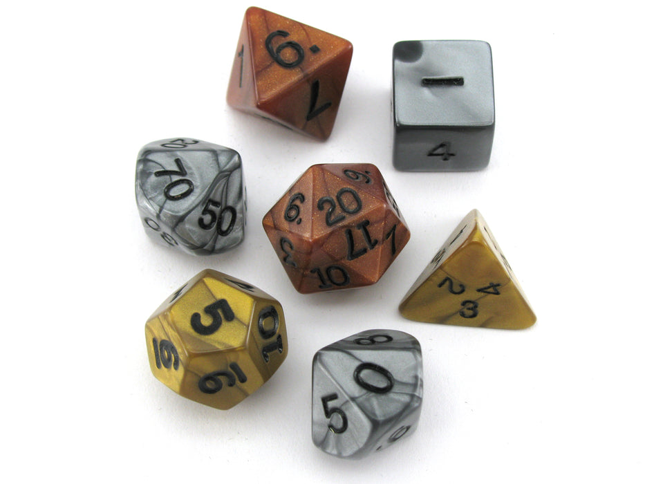 Polyhedral 7-Die Dice Set-Olympic Pearlized Gold Silver and Bronze