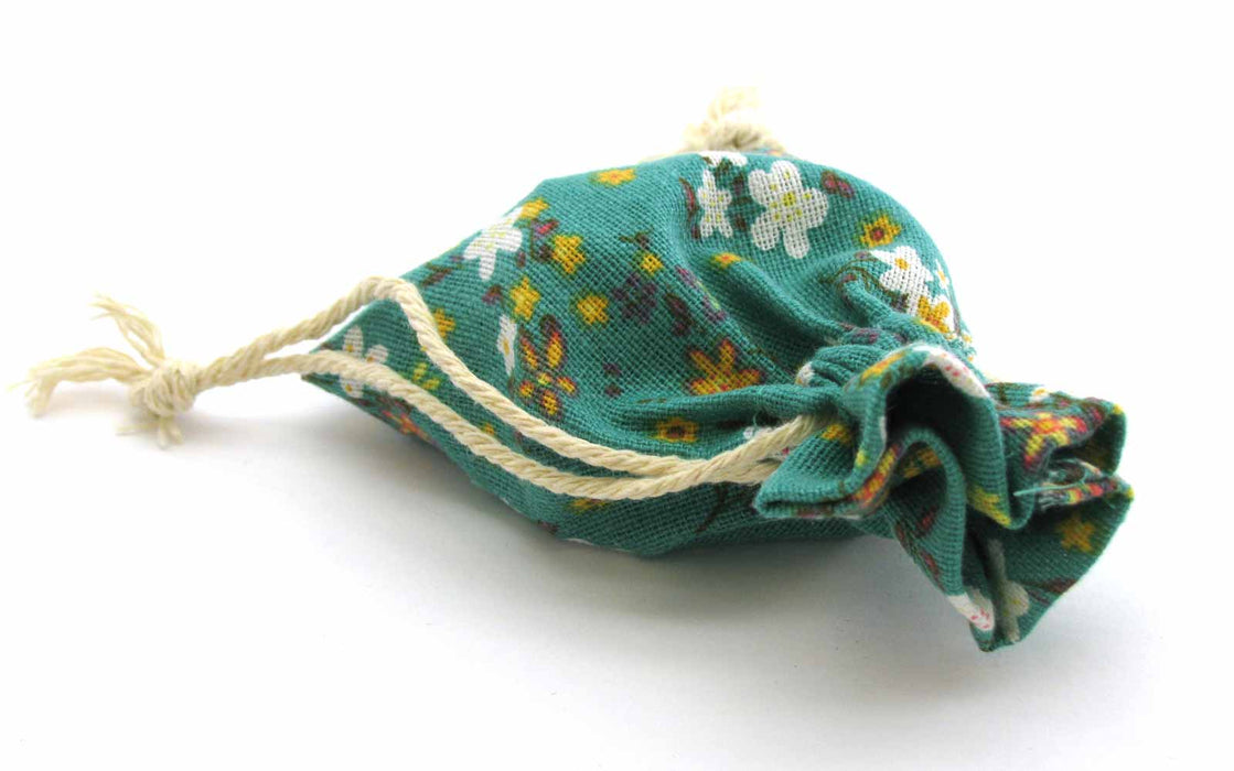 3" x 4" Flower Gaming Pouch Linen Dice Bag with Drawstring Closure - Green