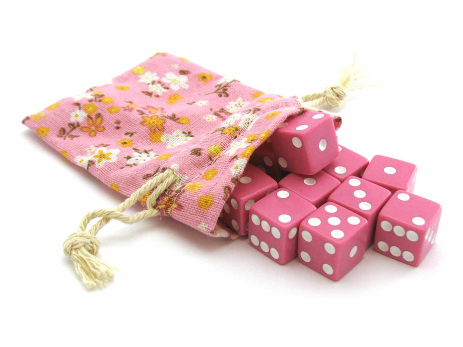 3" x 4" Flower Gaming Pouch Linen Dice Bag with Drawstring Closure - Pink