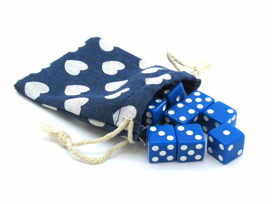 3" x 4" Cloth Drawstring Dice Bag Pouch - Blue with White Hearts