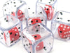 Set of 6 D6 25m Double Dice, 2-In-1 Dice - Red Inside Clear Die