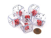 Set of 6 D6 25mm Double Dice, 2-In-1 Dice - Red Inside Clear Die