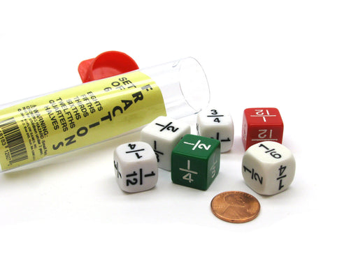 Set of 6 Math Dice: Eights, Fifths, Thirds, Sixths, Twelfths, Quarters, Halves