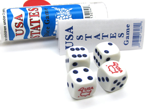 USA States Dice Game 4 Dice Set with Travel Tube and Instructions