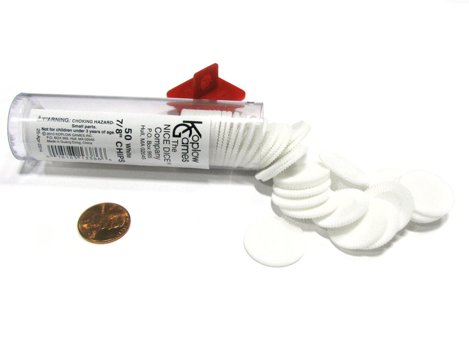 Set of 50 7/8" Easy Stacking Plastic Mini Playing Poker Chips - White