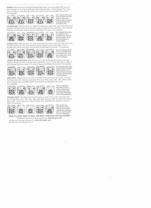 Double Dice Game with 5 Dice Travel Tube Pencil and Gaming Instructions