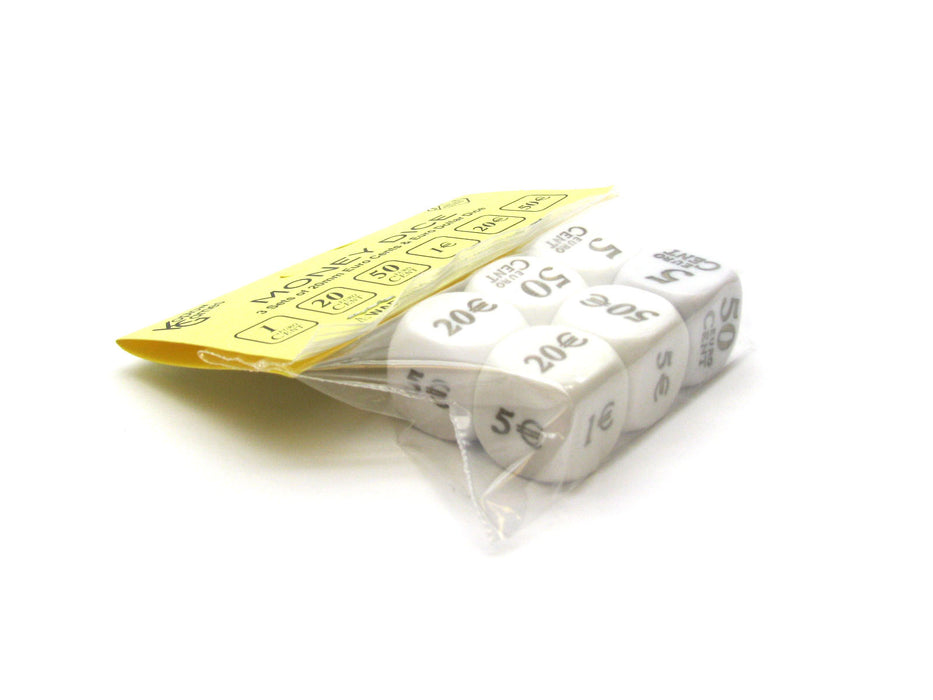 Pack of 6 20mm D6 Euro Money Dice 3 Dollar Dice and 3 Euro Cent Dice