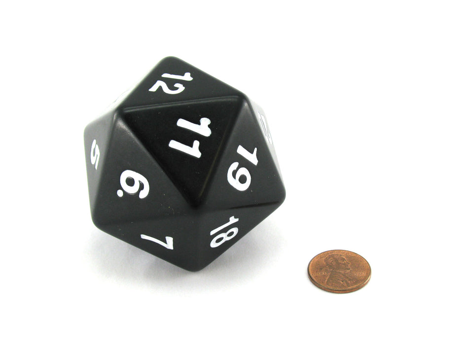 55mm Jumbo 20-Sided D20 Countdown Dice - Opaque Black with White Numbers