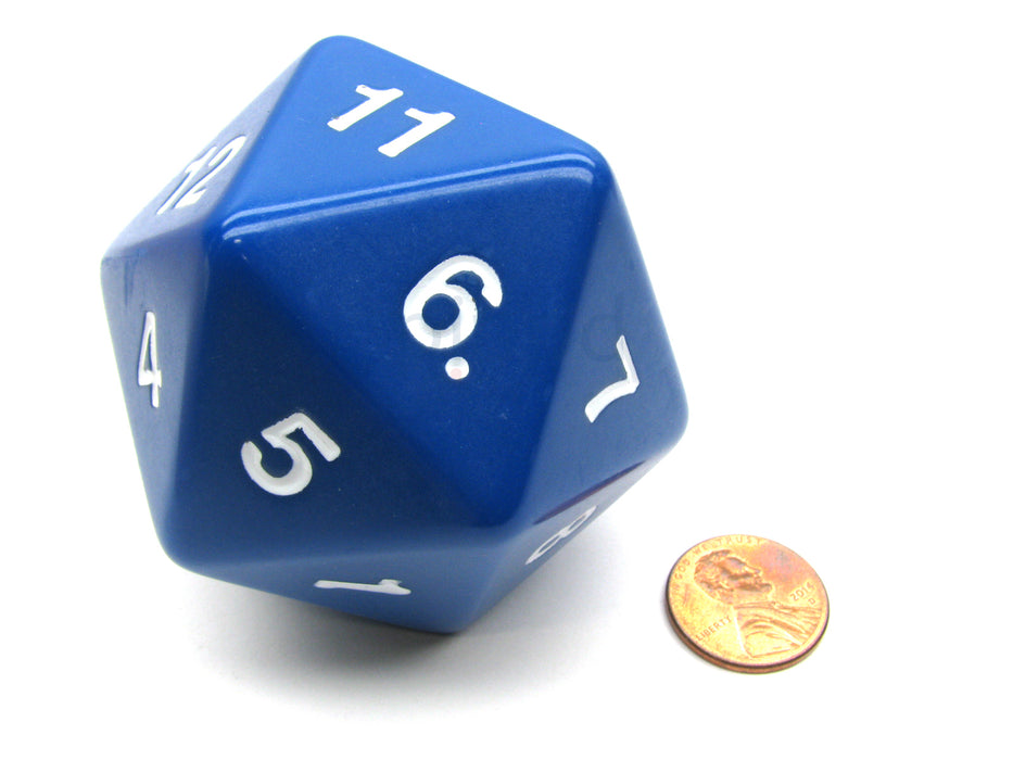 55mm Jumbo 20-Sided D20 Countdown Dice - Opaque Blue with White Numbers