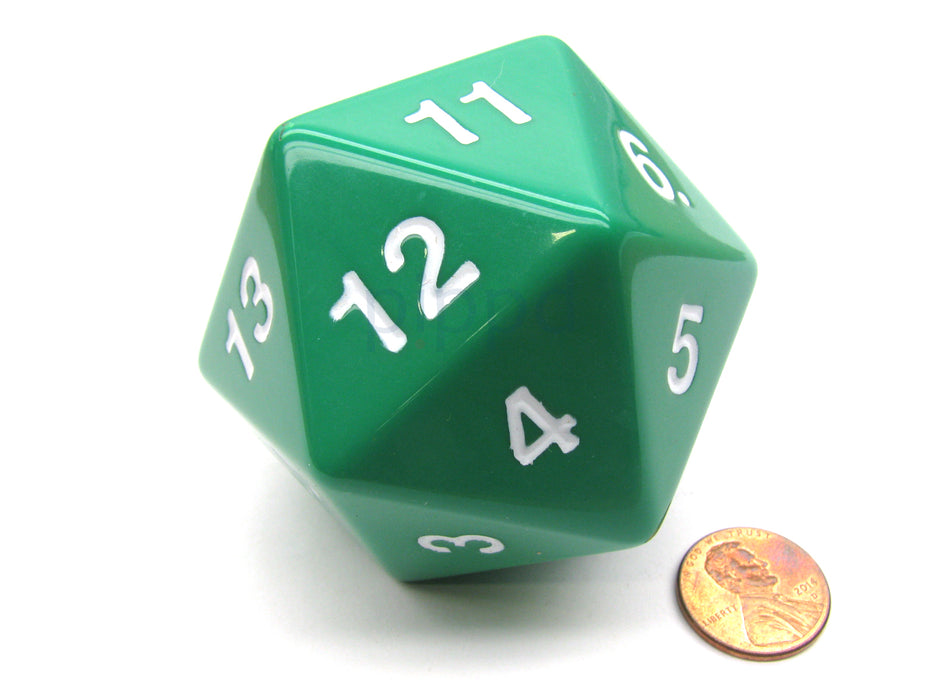 55mm Jumbo 20-Sided D20 Countdown Dice - Opaque Green with White Numbers