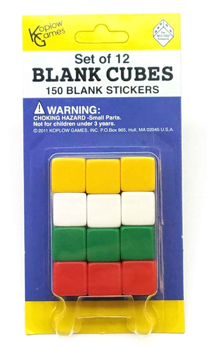 Pack of 12 D6 Blank Dice - Assorted Colors with 150 Stickers