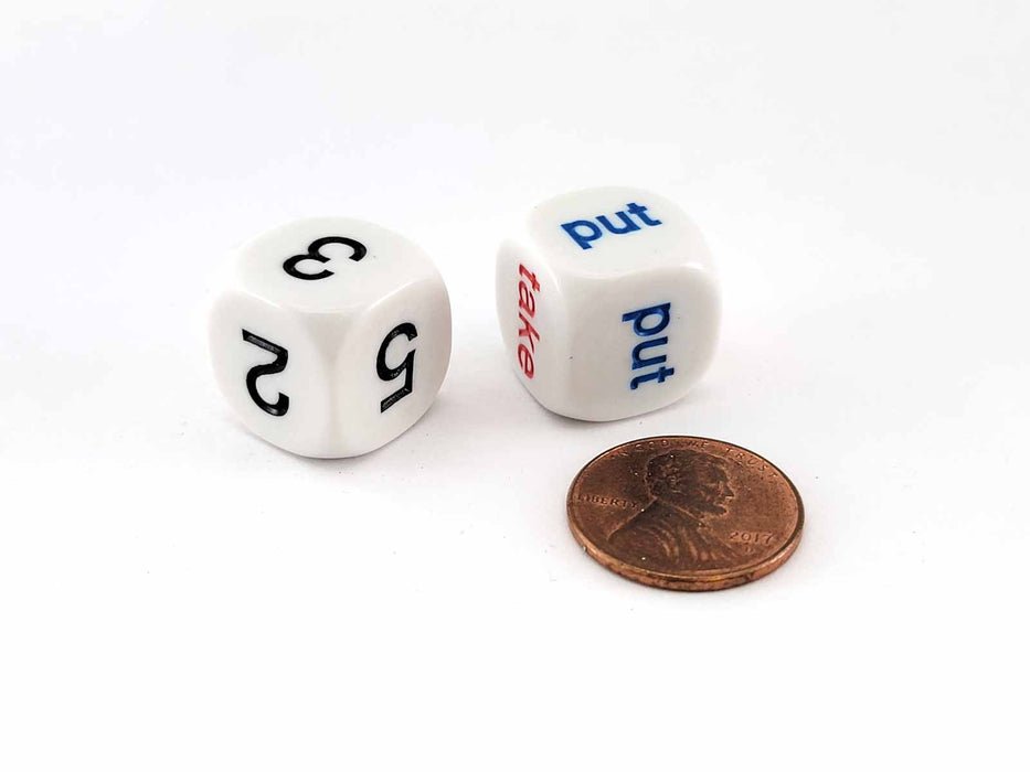 Put and Take Dice, A Classic Game of Chance - Two 16mm White Dice