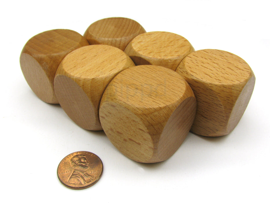 Pack of 6 D6 Large Jumbo 30mm Rounded Blank Wooden Dice - 'Dark' Wood