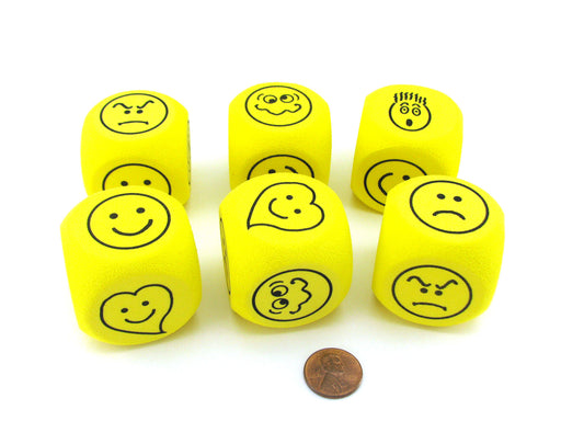 Pack of 6 D6 40mm Rounded Expressions Foam Dice - Yellow with Black