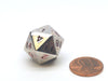 20mm Zinc Metal Alloy 20 Sided D20 Dice - Silver with Red Numbers