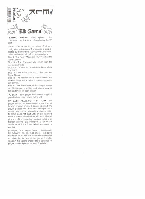 Elk Dice Game with 5 Dice Travel Tube and Gaming Instructions
