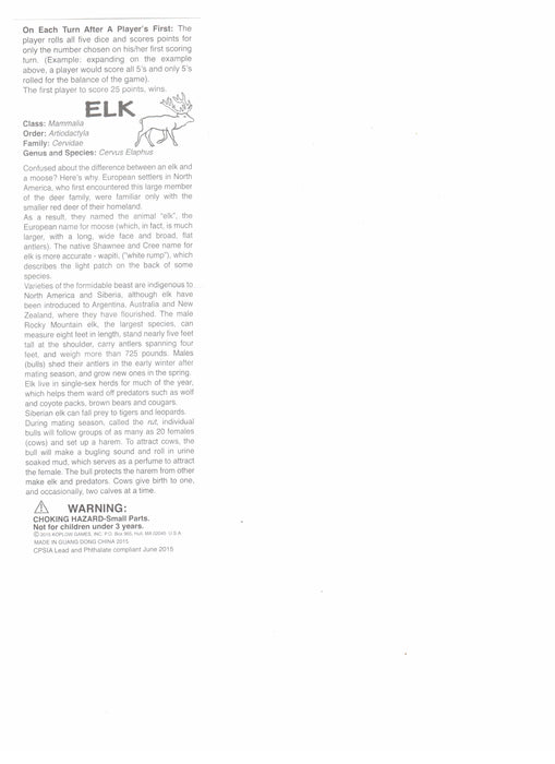 Elk Dice Game with 5 Dice Travel Tube and Gaming Instructions