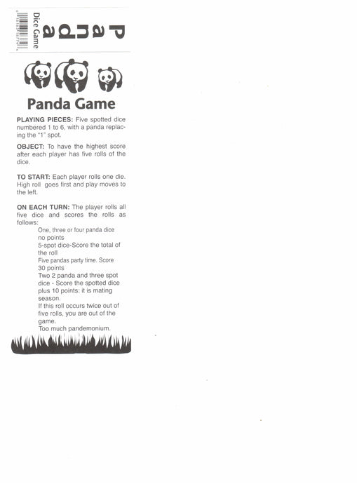 Panda Dice Game with 5 Dice Travel Tube and Gaming Instructions